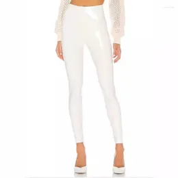 Dames leggings vrouwen glanzende pu lederen witte broek slanke sexy latex rekbare hoge taille bodycon zomer pvc magere broek y2k2024