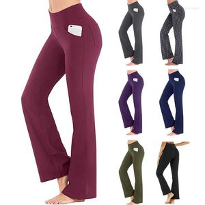 Women's High Waist Leggings Slightly Flared Wide-Leg Yoga Pants with Pockets Ankle-Length Casual Trousers in Various Colors