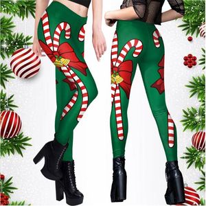 Leggings para mujer Mujeres Raya Impresión 3D Navidad Papá Noel Copos de nieve Elk Pantalones elásticos delgados Chica Sexy Medias Fitness Pantalones de entrenamiento