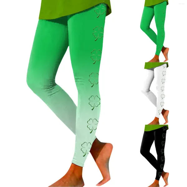 Leggings para mujer Mujeres Entrenamiento Out Festival irlandés Impresión de dibujos animados Color Block Pantalones Suave Elástico para
