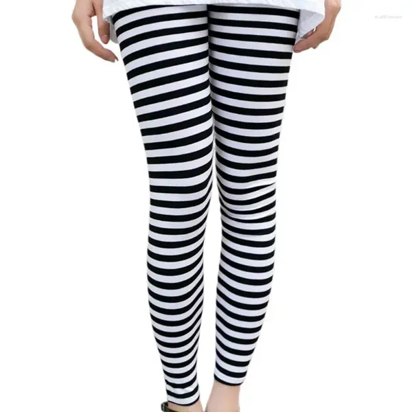 Leggings para mujer para mujer Otoño Tobillo Longitud Flaco Negro Blanco Horizontal Rayas Impresión Lápiz Pantalones Estiramiento Casual Jersey N7YD