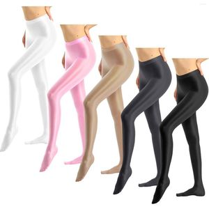 Leggings voor dames dames nauwsluitende sportdansen training yogabroek glanzende panty glanzende glanzende hoge taille panty kousen