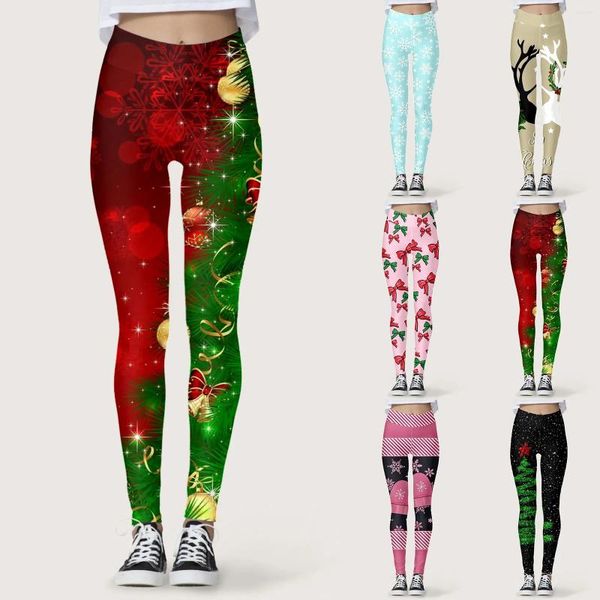 Leggings pour femmes Femmes Joyeux Noël Pantalon d'impression numérique 3D pour dames Yoga Running Gym Collants Compression Xams Navidad