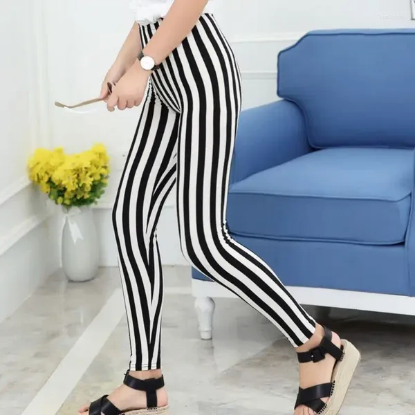 Leggings para mujer Levantamiento para mujer Longitud del tobillo Elástico Negro Blanco Rayas verticales Prin