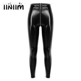 Leggings pour femmes zipper à l'entrejampie ouverte en cuir brevet moto pantalon skinny rave festival clubwear legsy leggings slim fit pantalon T221020