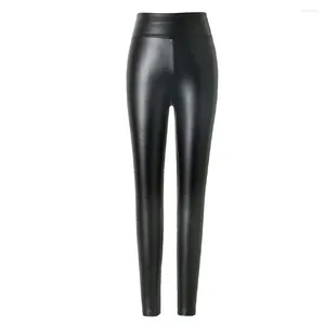 Leggings Femmes Entraînement Slim Fit Tummy Control Femmes Extensible Sans Couture PU Cuir Taille Haute Noir Pantalon De Mode Serré Longueur De La Cheville