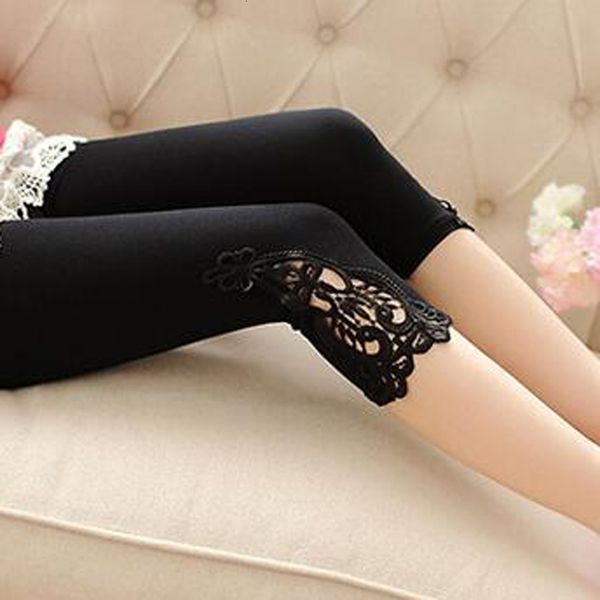 Leggings Femme XS-7XL 6XL 5XL Leggings Pour Femmes D'été Court Modal Coton Noir Blanc Rose Violet Dentelle Creux Grande Taille Legin Pantalon Femme 230609