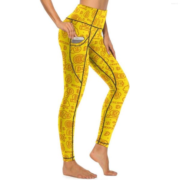 Mallas de mujer con Logo amarillo, pantalones de Yoga y gimnasio para entrenamiento de criptomonedas, mallas estéticas Push Up, mallas deportivas elásticas sexis