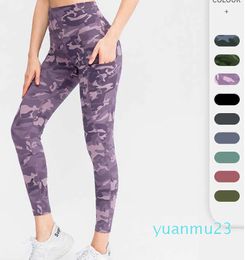 Dameslegging Yogabroek Camouflage Afdrukken Huiddicht Naakt Gevoel Hoge taille Heup Heffen Sport Fiess Panty Zijzak Gym
