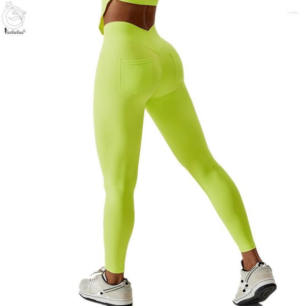 Mallas de mujer Yushuhua, pantalones de Yoga con bolsillo en la cadera, cintura alta, mallas deportivas informales para Fitness, gimnasio para mujer, Push Up, Lift Run