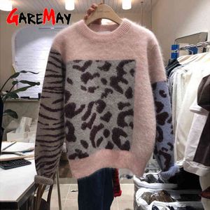 Dames Luipaard Print Oversized Sweater O Neck Koreaanse Dikke S voor Dames Gebreide Casual Oversize Vrouw 210428