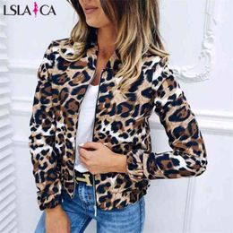 Femmes imprimé léopard veste zippée automne rétro manteau hiver basique à manches longues grande taille courte moto motard vestes 210515