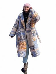 Manteaux Cott imprimés floraux à manches LG pour femmes avec ceinture, veste chaude épaisse, vêtements d'extérieur féminins, New Fi, hiver O2CD #