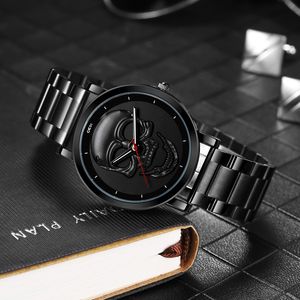 Montre étanche à quartz en acier inoxydable pour femmes, lumière de luxe, tendance, créative, crâne, tendance