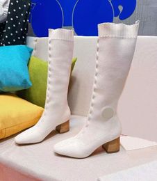 Botas Largas para Mujer Calcetines De Punto Elásticos De Moda Zapatos De Tacón Alto Show Party Wedding Transpirable Slim Fit Martin Zapatos Caja De Regalo 35-40