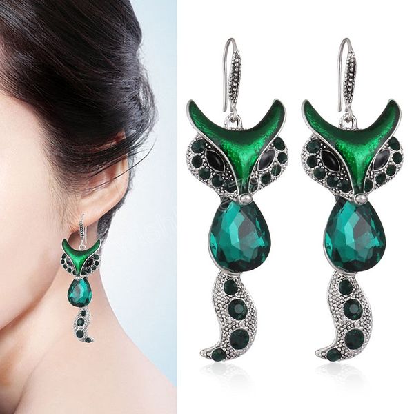 Pendientes largos de aleación de zorro para mujer, aretes Retro indios Jhumka, aretes colgantes de cristal bohemios, joyería tibetana al por mayor