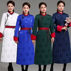 Dames lange jassen herfst winter Mongoolse stijl qipao jas vrouwen stand kraag etnische kleding traditionele tang pak vrouwelijke uitloper