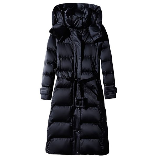 Doudoune longue à lacets pour femmes à capuche Zipper Puffer Noir rouge bleu foncé grande taille 4XL10XL Manteau 211221