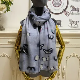 Dames lange sjaal sjaals omslagdoek 100% kasjmier materiaal grijze print letters vlinderpatroon groot formaat 200cm - 100cm