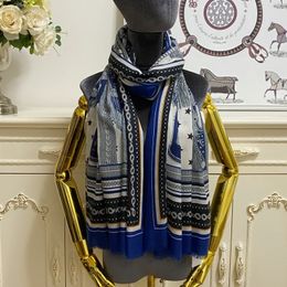 écharpe longue pour femme écharpes châle 100% cachemire imprimé lettres bleues motif taille 190cm - 95cm