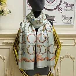 Bufanda larga para mujer, bufandas, chal, 100% material de seda, patrón de flores con letras de pinta a la moda, tamaño grande 190cm - 85cm