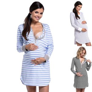 Dames Button Dames Nursing Nightie Strepen Moederschap Borstvoeding Jurk Hamile Maternity Hot Pyjama Nachtkleding Q0713