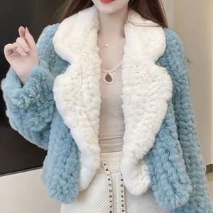 Veste en fausse fourrure de lapin à manches longues pour femmes manteau chaud à col rabattu MLXL2XL3XL