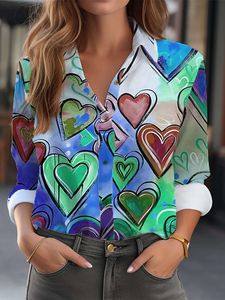 Top à manches longues pour femmes, chemise élégante imprimée en forme de cœur colorée, innovante en 2024