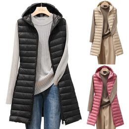 Long Vest Jacket voor dames koker puffer vrouwelijke herfst en winter medium Lang Long Hooded Light Down Geveted Jacket Waistcoat Cotton