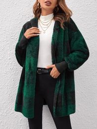Cardigan en tricot à carreaux décontracté pour femmes, coupe ample, mode automne-hiver, couleur assortie, pull à capuche, manteau, vêtements d'extérieur pour femmes SXXL 231228