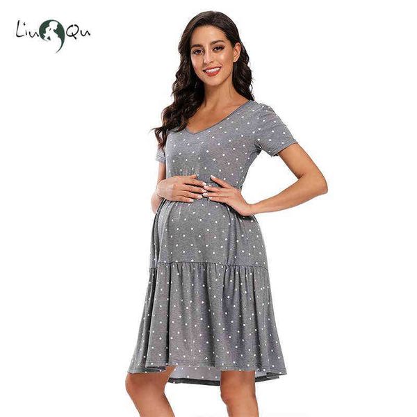 Vestido midi con estampado floral suelto y manga corta de algodón con volantes y dobladillo con volantes y cuello en V, vestidos informales sueltos y fluidos para mujer G220309