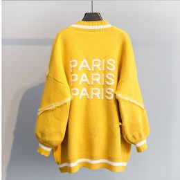 women's Loose Sweaters Cárdigan largo a la moda con letras impresas de París para mujer, suéteres gruesos de talla grande con alfabeto inglés blanco, chaqueta, abrigo para niñas