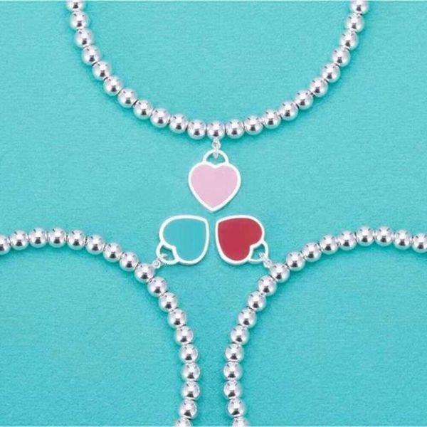 Chaînes de luxe pour femmes Bracelets Bracelet Tiff Designer Amour Pendentif en forme de coeur en émail Chaîne à main Femme Tiffanjewelry S925 Silver Girl Handchains Bracelet 82iz