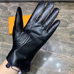 Gants en cuir de luxe pour femmes Designer en peau de mouton fourrure cyclisme chaud imperméable à l'eau plus velours thermique fitness moto