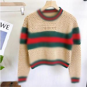 Luxe damessweaters Designer herfstbriefborduurwerk uitgehold gebreide lange mouwen korte lengte trui wollen voor meisjes dame