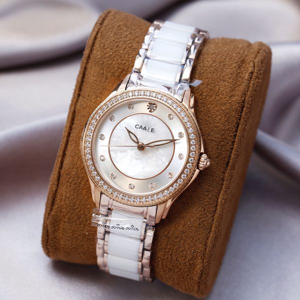 Reloj de lujo para mujer, esfera de diamante, banda de acero cerámico, reloj de mujer a la moda, relojes de diseño versátiles para boda