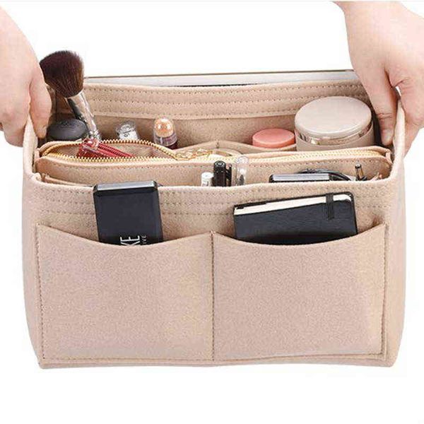 Organisateur de maquillage pour femmes Sac d'insertion en tissu feutré Sac cosmétique de voyage multifonctionnel Sacs de doublure de toilette de rangement pour filles 220721