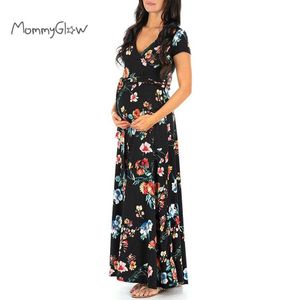 Vrouwen moederschap lange jurk Prom kleding bloemen gedrukt v-hals zomer zwangerschap jurken voor zwangere vrouwen moederschapskleding q0713