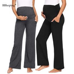 Pantalon de maternité pour femmes Large / Droite Grossesse Fold Over Lounge Pantalon Belly Yoga Pantalon de survêtement 210918