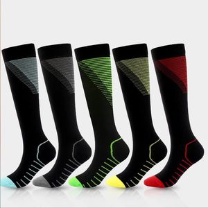 Chaussettes hautes de Compression pour hommes et femmes, sport, football, confort énergisant, soulagement de la Fatigue, rayures extensibles, S/M L/XL