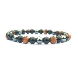 De los hombres hechos a mano clásico negro piedra biliar Tigre ojo obsidiana 8 mm color mezclado pulsera brazalete de cuentas