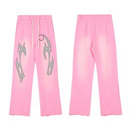 Dames herenbroek Vintage heren streetwear cargobroek joggers flare gestapelde roze joggingbroek