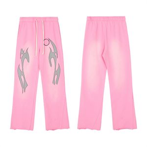 Pantalons pour hommes et femmes, Vintage, Streetwear, Cargo, jogging évasé, pantalon de survêtement rose empilé