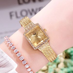 Dames mesh riem retro luxe diamanten set deluxe deluxe Deluxe vierkant waterdicht quartz horloge