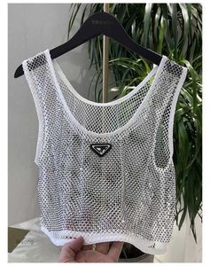 Dames mesh korte crop tops t-shirts emboridered vest top zomer meisjes kristal strass sundress tank sexy bikini cover UPFQE1