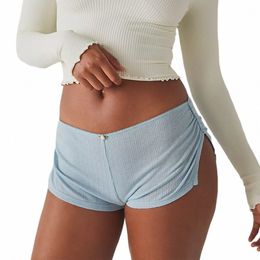Dames Micro Shorts Laagbouw Elastische tailleband Bloemen Zijsplit Shorts Zacht Comfy Lounge Broek Y2k Kleding L1Ea #