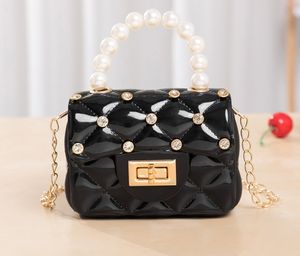 Dames Mini Handtas Kleine Vierkante Tas Schouder Messenger Draagbare Kettingtas Meisje PVC Jelly Pearl Crossbody Rhombus