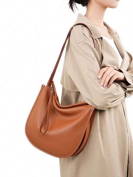 Sacs de selle d'épaule souples minimalistes pour femmesLuxe en cuir véritable grande capacité Chic Lady bureau travail sacs fourre-tout sous les bras 79Mm #