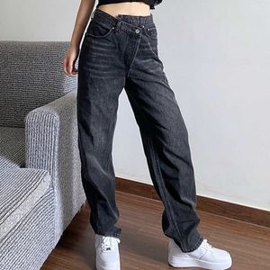 Pantalon droit taille haute pour femme, Baggay, noir, mode décontractée, ample, non défini, vêtements en jean