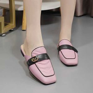 Dames multi-kleuren ggity lederen rubberen slippers sole huis muilezel plat hiel sandalen blootgesteld hiel baotou 35-42